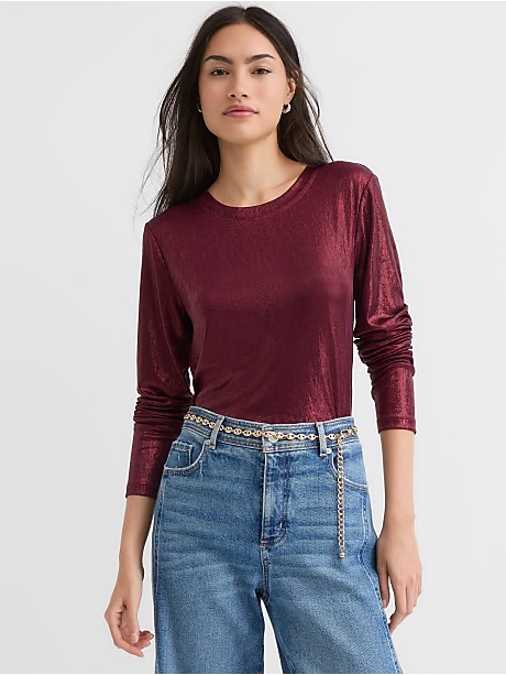 Loft Foil Long-Sleeve Everyday Tee- Wine Size S